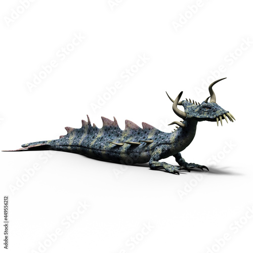 3d-illustration of an isolated giant fantasy creature dragon with horns