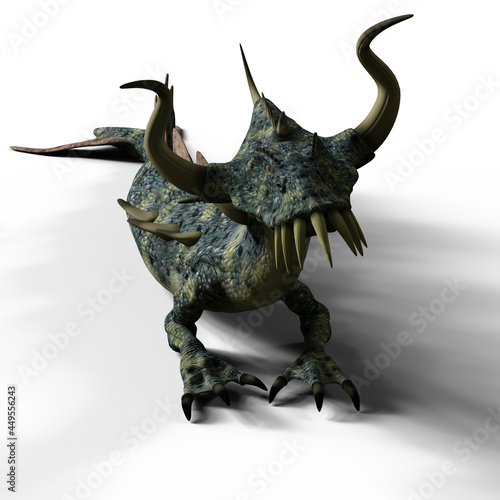3d-illustration of an isolated giant fantasy creature dragon with horns © Ralf Kraft