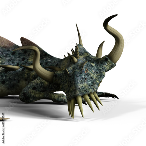 3d-illustration of an isolated giant fantasy creature dragon with horns