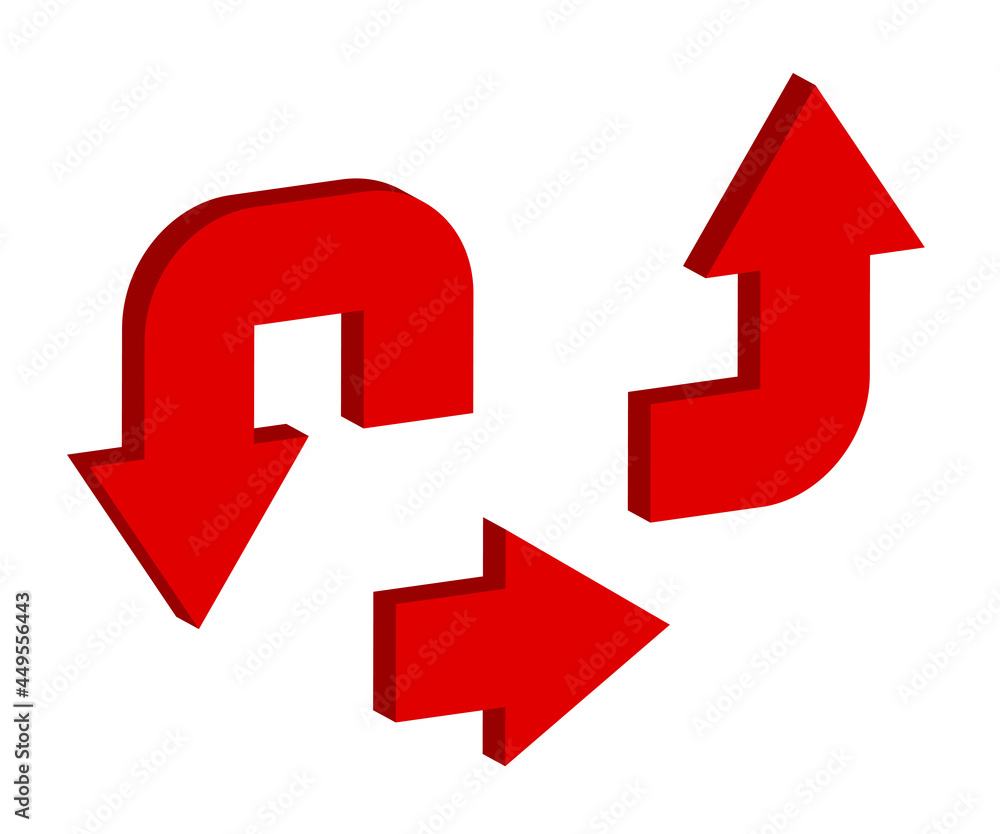 Red arrows icons set. Vector arrow icon in 3d style. Red arrows icons set. Vector arrow icon in 3d style.