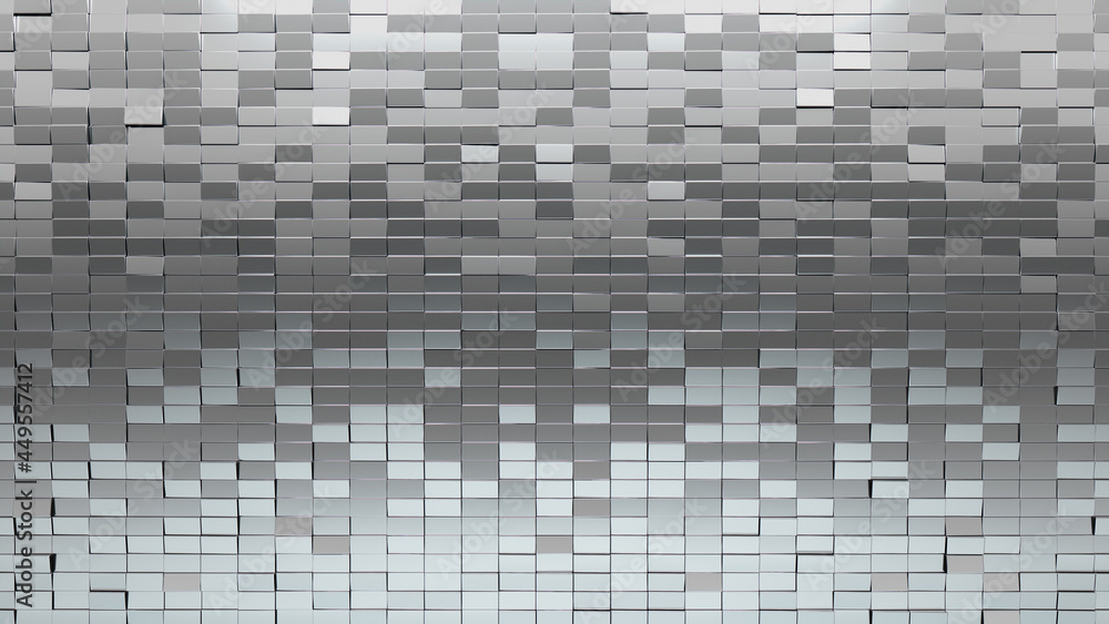 Rectangular, Luxurious Wall background with tiles. Silver, tile Wallpaper with Polished, 3D blocks. 3D Render Rectangular, Luxurious Wall background with tiles. Silver, tile Wallpaper with Polished, 3D blocks. 3D Render