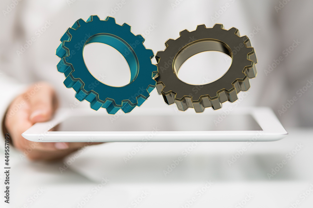 Business, Internet and technology concept. Business select gear icon on virtual screen/ Business, Internet and technology concept. Business select gear icon on virtual screen/