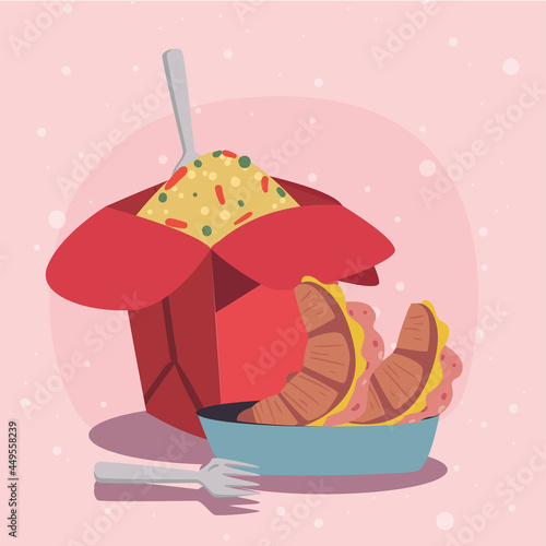 chinese food and croissants