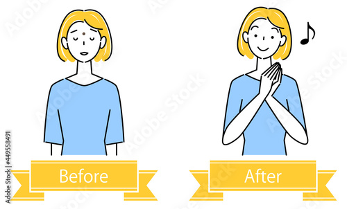 スキンケア 顔のお肌トラブル"ほくろ"のビフォーアフター 可愛い女性のイラスト シンプル ベクター