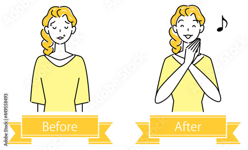 スキンケア 顔のお肌トラブル"ほくろ"のビフォーアフター 可愛い女性のイラスト シンプル ベクター