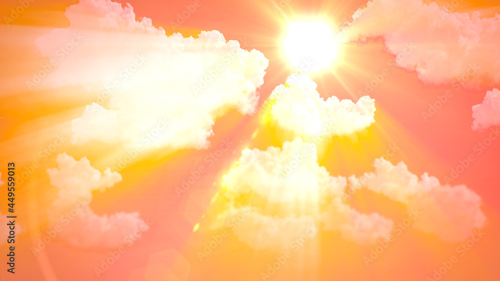 cute colorful cumulus sunrise background , abstract 3D rendering