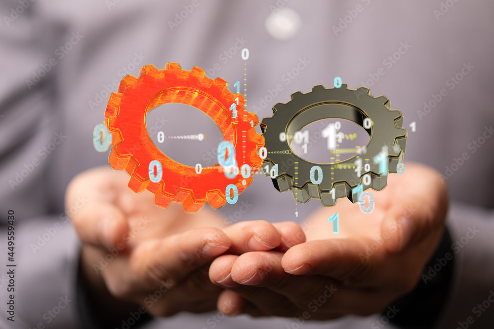 Business, Internet and technology concept. Business select gear icon on virtual screen/