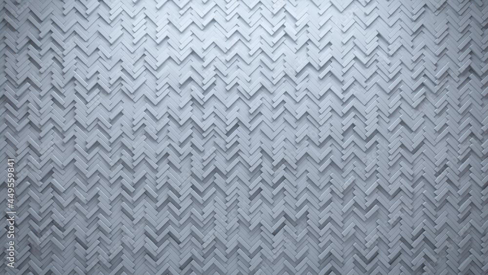 White, Polished Wall background with tiles. Futuristic, tile Wallpaper with Herringbone, 3D blocks. 3D Render White, Polished Wall background with tiles. Futuristic, tile Wallpaper with Herringbone, 3D blocks. 3D Render