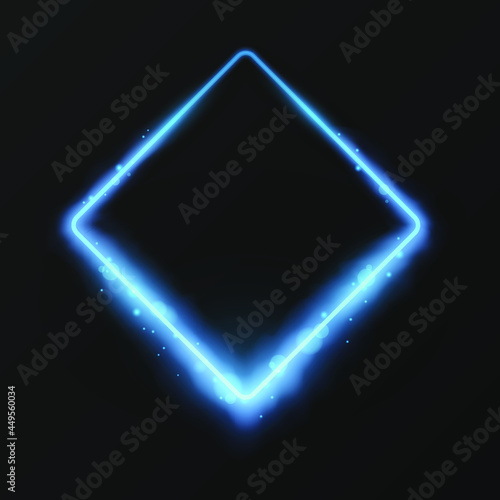 Square frame with glowing sparkles. Magic clouds neon effect. Neon frame effect, glowing glares with bokeh. Eps10 vector