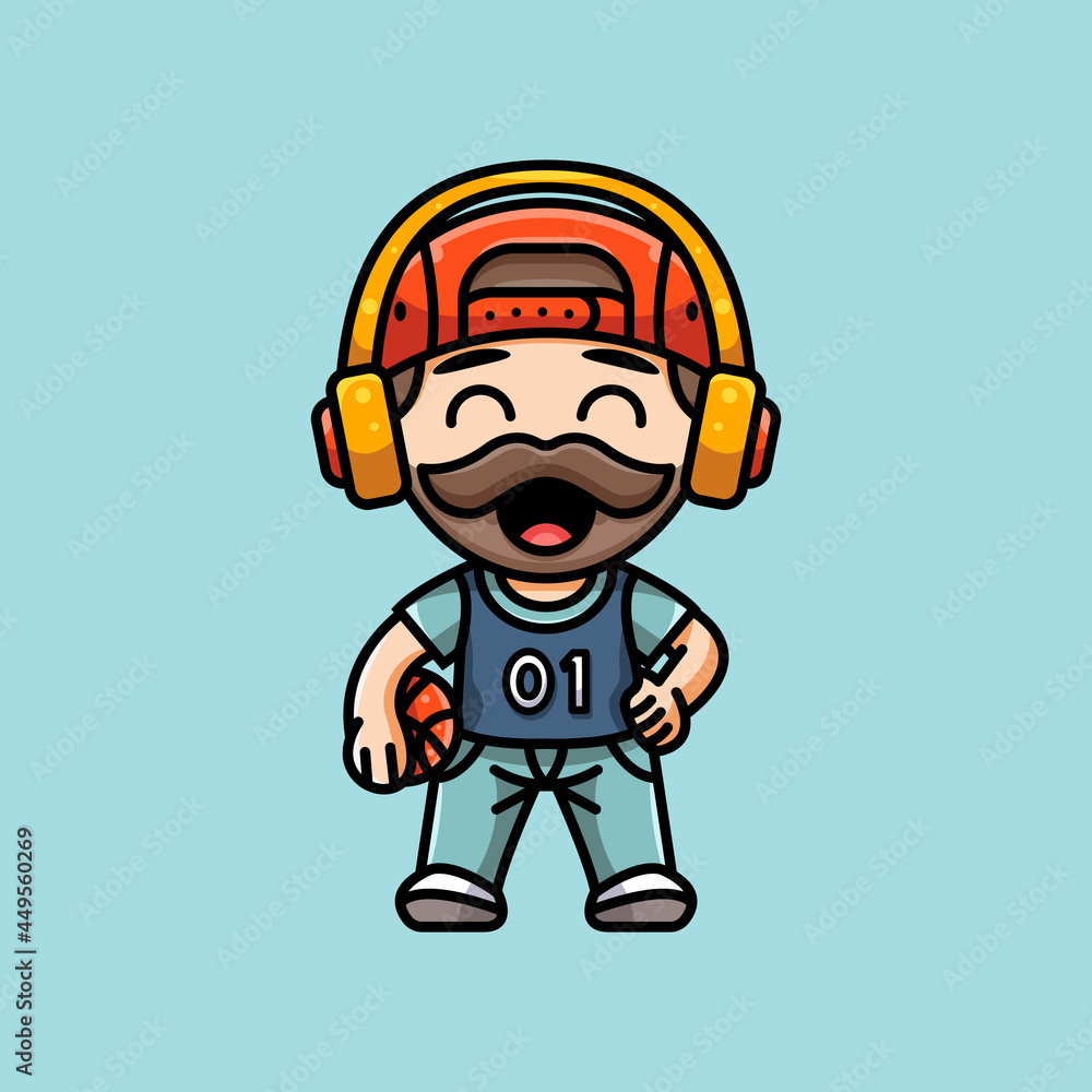 cute basketball player for character, icon, logo, sticker and illustration.
