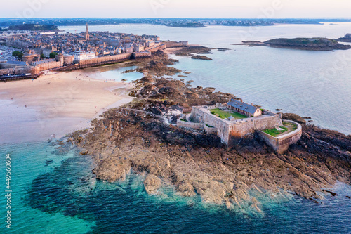 St Malo town and the National Fort on atlantic coast of Brittany, France