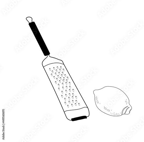 Cheese grater vector stock illustration. A kitchen tool. Rub the lemon zest. Isolated on a white background.