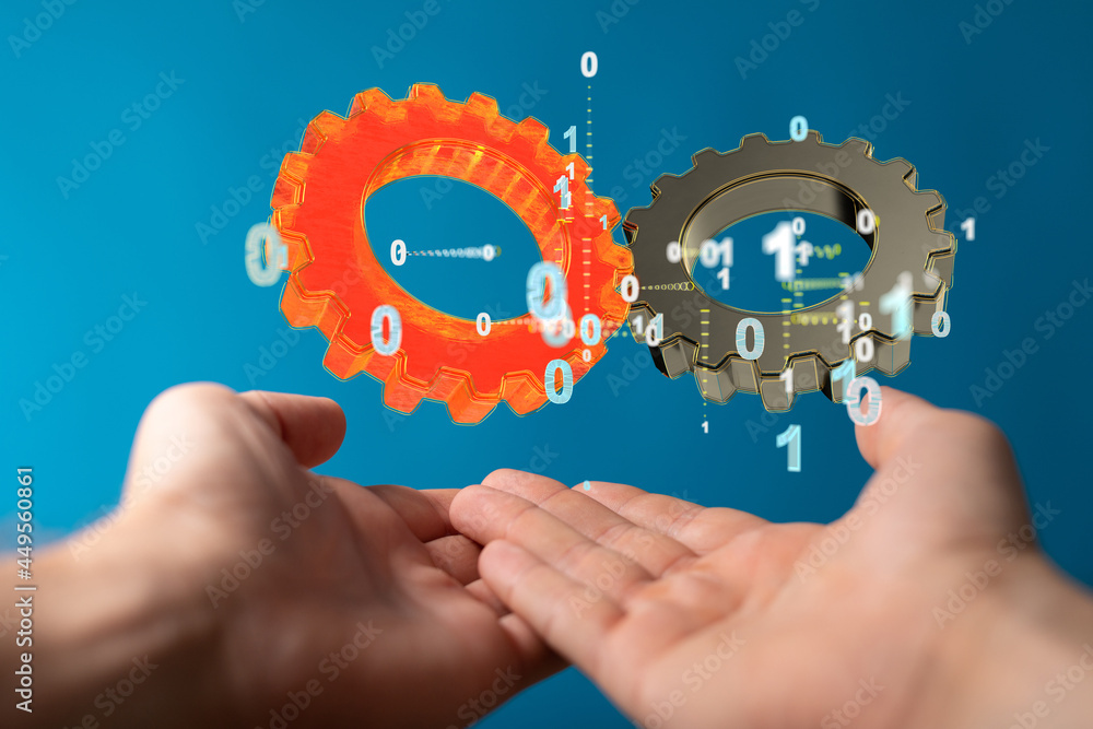 Business, Internet and technology concept. Business select gear icon on virtual screen/