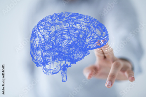 Brain. Digital brain. 3D Science and Technology concept. Neural network. IQ testing, artificial