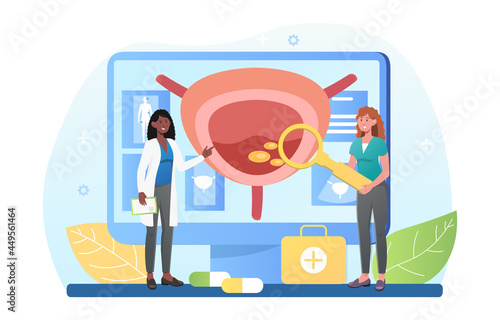 Bacteria urinary tract infection causes inflammation. Diagnosis, treatment, prevention of diseases. Flat abstract metaphor illustration cartoon vector concept web design isolated on white background