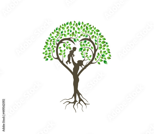 Abstract Human tree logo, mom and baby concept