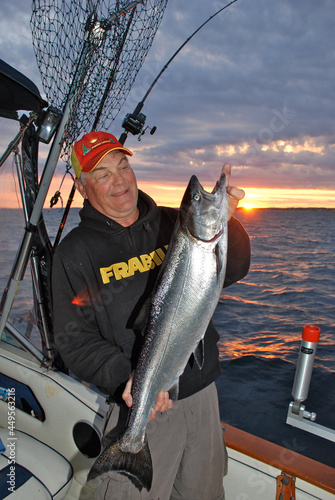 Angler with a Lake Michigan salmon 