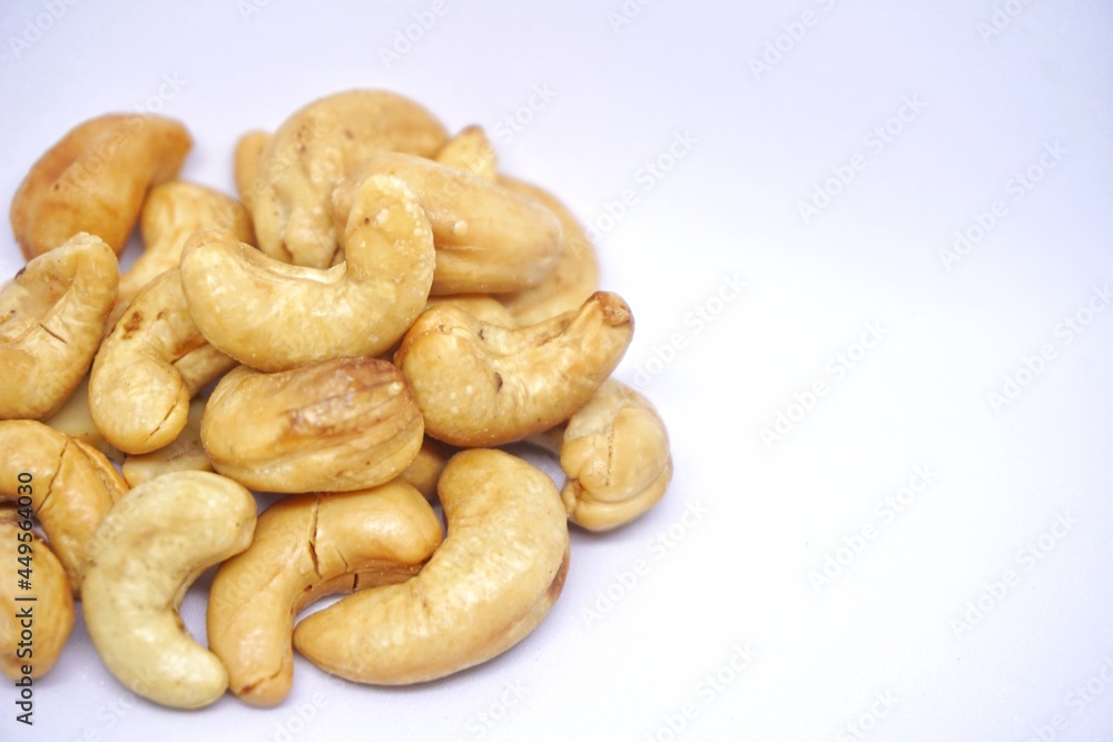 isolated cashew nut with white background from several angle.