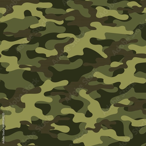 Camouflage texture seamless pattern with grid. Abstract modern endless military green bacnground for fabric and fashion textile print. Vector illustration.