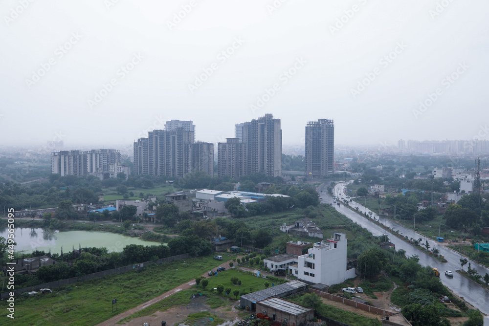 Aerial landscape view of Dwarka Expressway, View of a newly city being built.