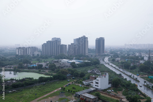 Aerial landscape view of Dwarka Expressway, View of a newly city being built.