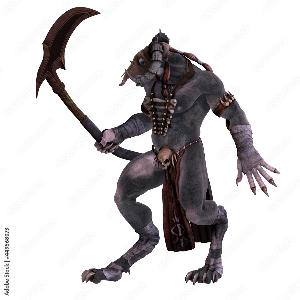 Fototapeta premium 3d-illustration of an isolated giant fantasy werewolf creature with horns