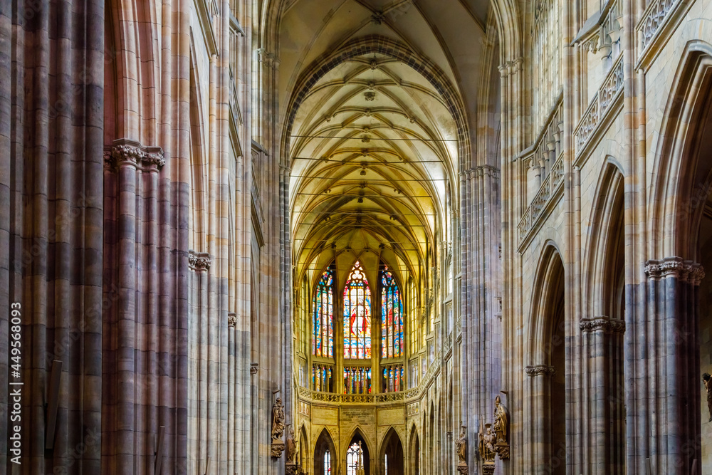 Interior inside the Catholic Cathedral in Prague. Faith and worship concept