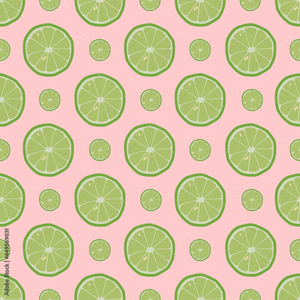 Fresh limes background. Hand drawn overlapping backdrop. Colorful wallpaper vector. Seamless pattern with fresh fruits collection. Decorative illustration, good for printing