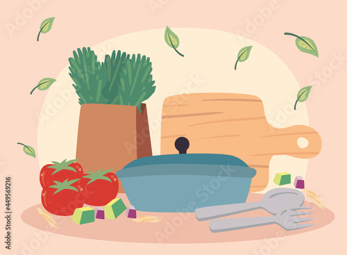 vegetables and utensils