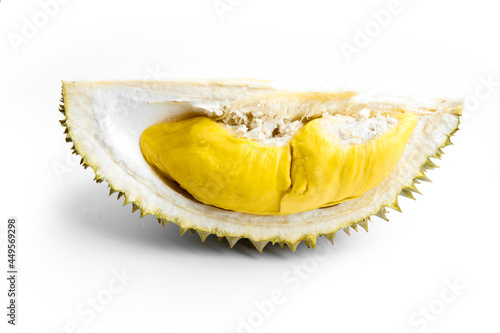 Durian is a fruit that has been referred to as the king of fruits of South East Asia. Durian on white background.