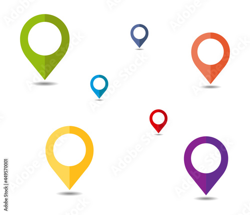 Fotografija Colorful location indicator flat vector icon set on white background