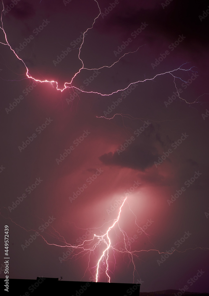 Lightning in the night sky over Zurich Lightning in the night sky over Zurich