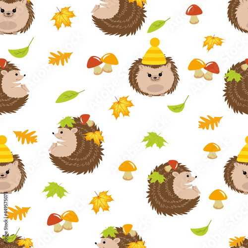 Seamless pattern Hedgehogs  autumn. Vector  Cartoon. Illustration. Art