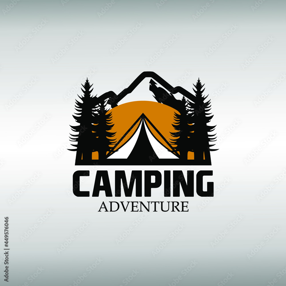 Camping tent illustration design with mountain view
