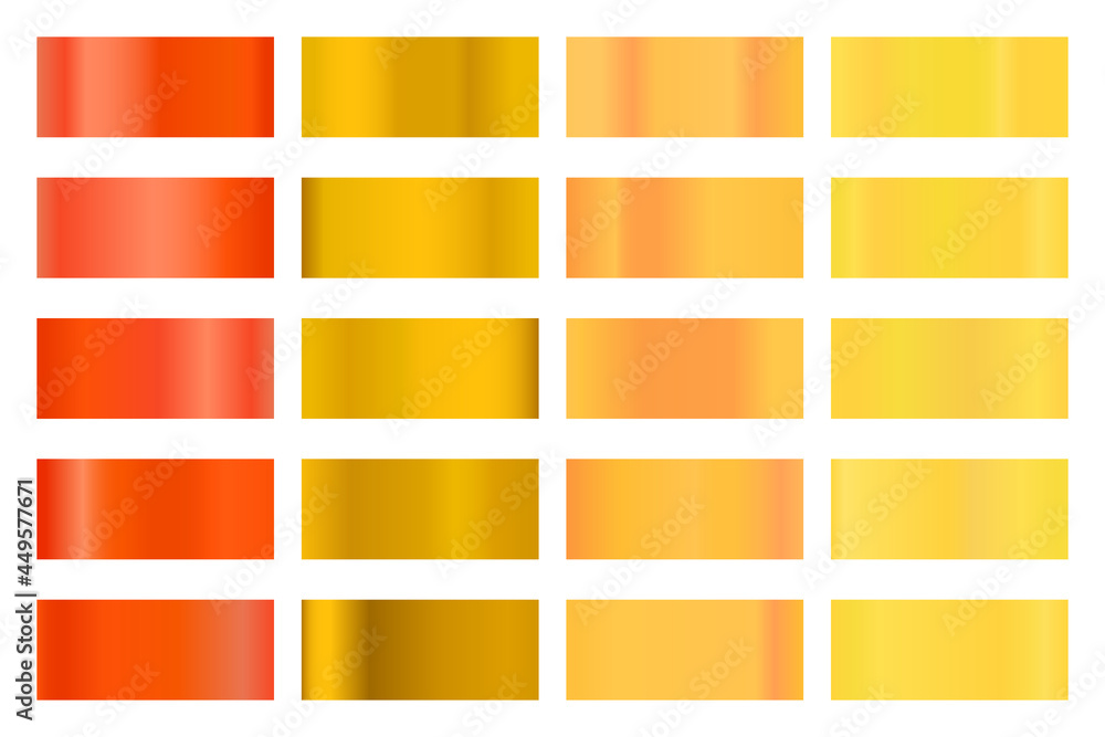 Metallic gradient collection with shiny golden hologram. Holographic foil texture, gold rose, bronze and gold gradation. Vector set for frame, ribbon, border, other design Metallic gradient collection with shiny golden hologram. Holographic foil texture, gold rose, bronze and gold gradation. Vector set for frame, ribbon, border, other design
