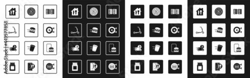 Set Restaurant cafe menu, Online ordering burger delivery, Scooter, and, Donut, Pizza, and Fast by car icon. Vector