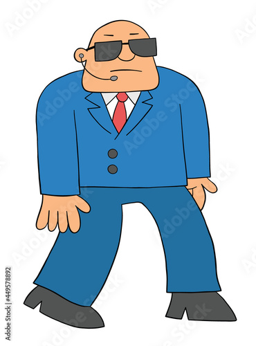 Cartoon burly bodyguard man walking, vector illustration