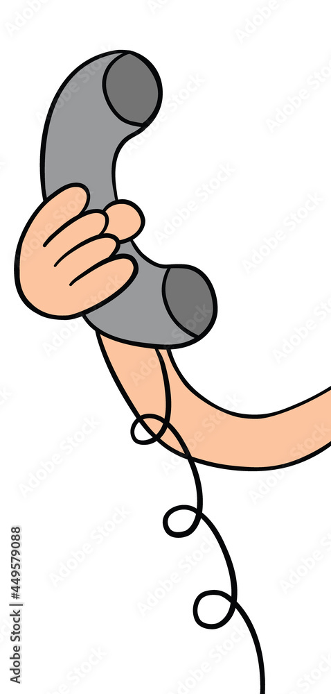Cartoon holding landline phone, vector illustration Cartoon holding landline phone, vector illustration