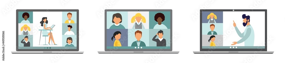 Online education at home. A set of illustrations of modern online education. Online education at home. A set of illustrations of modern online education.