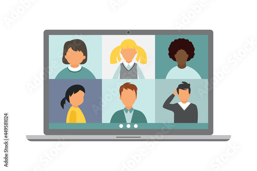 Online education. Zoom school. Vector illustration.