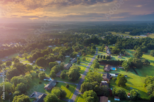 Aerial view a small sleeping area roofs of houses the village landscape in Boiling Springs South Carolina USA photo