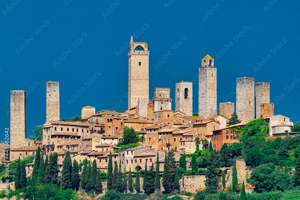 Panoramic View of the famous medieval Village of San Gimignano in Tuscany, Italy