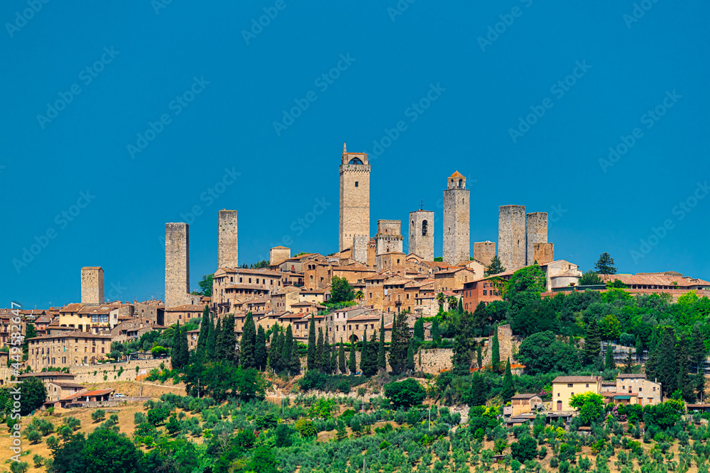 Panoramic View of the famous medieval Village of San Gimignano in Tuscany, Italy
