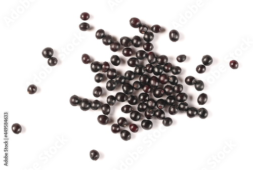 Elderberries, elder berries pile isolated on white background
