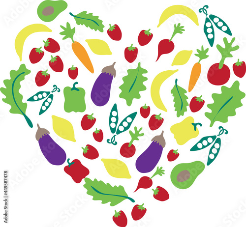 Farmer market fruit and vegetable heart food illustration 