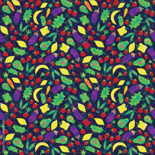 Farmer market fruit and vegetable heart food illustration. Repeat vector pattern. 