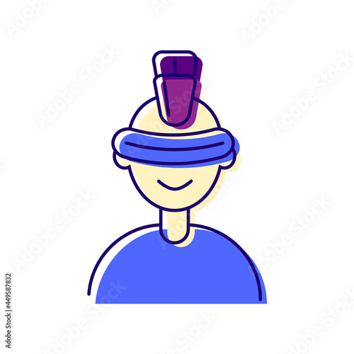 Cyberpunk man with futuristic glasses color icon. High tech technology. Flat symbol