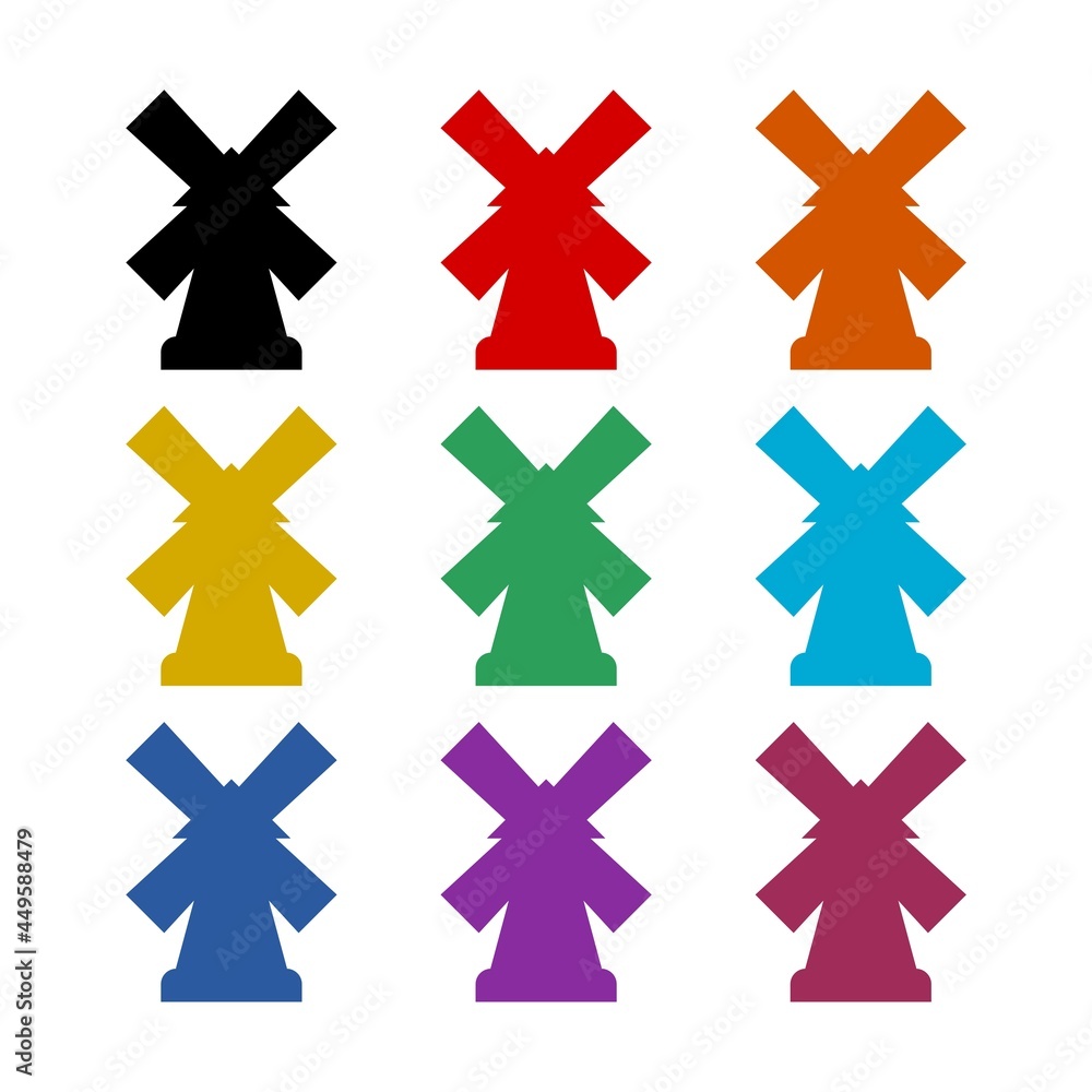 Windmill color icon set isolated on white background Windmill color icon set isolated on white background
