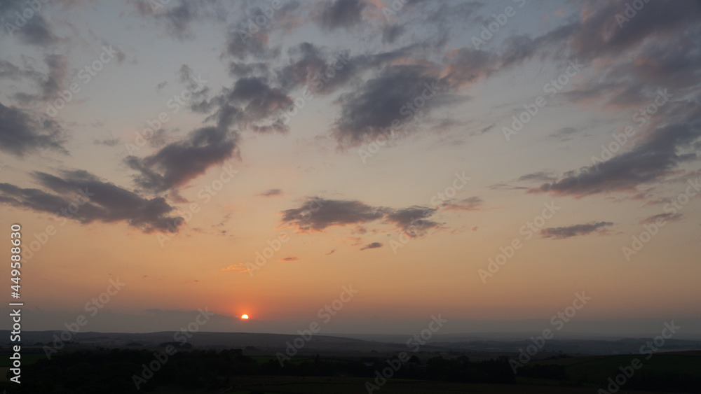 sunset over rural Northumberland, UK