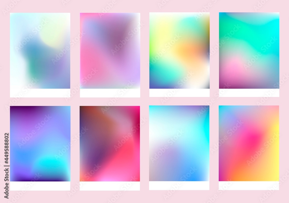 A set of gradient textures in soft, delicate retro colors. Blurring colors. Background Gradient for app design, website pages, paper and fabric prints. Vector image	